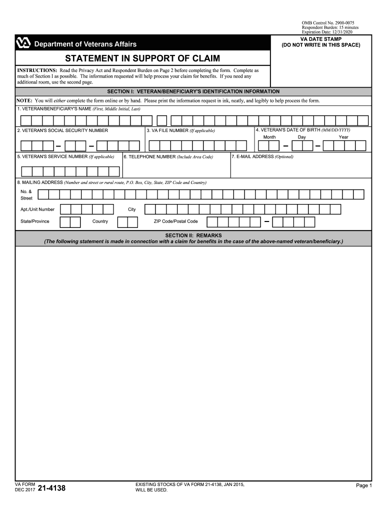  Va Form 21 4138 2017